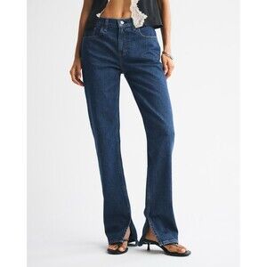 Abercrombie & Fitch Curve Love 90s Mid Rise Straight Jeans Womens 30 Blue Denim